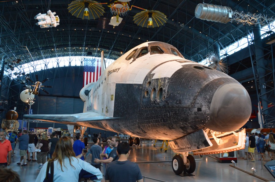 The Space Shuttle Discovery in the James S. McDonnell Space Hangar.